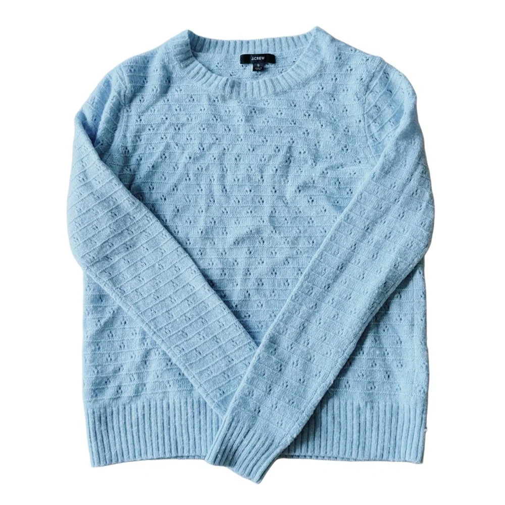 J. Crew Light Blue Textured Crew Neck Sweater - Picture 13 of 14